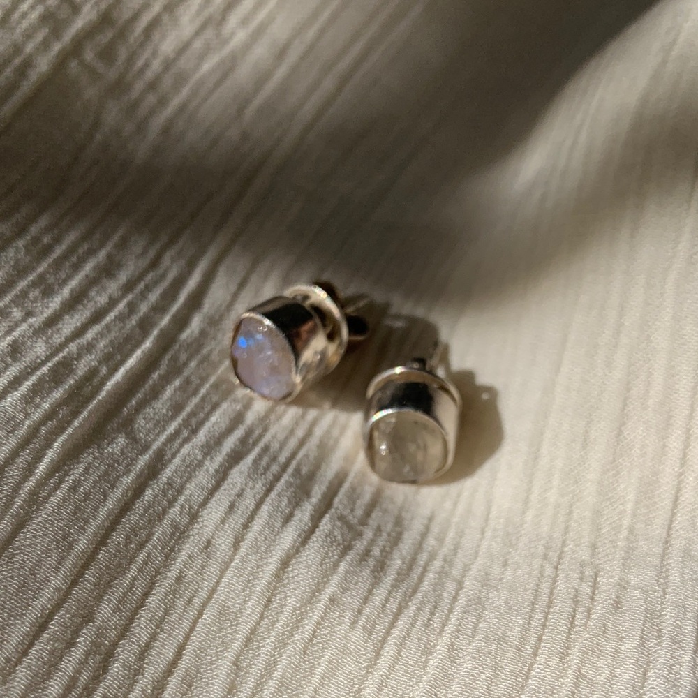 Sterling Silver Raw Blue Moonstone Stud Earrings